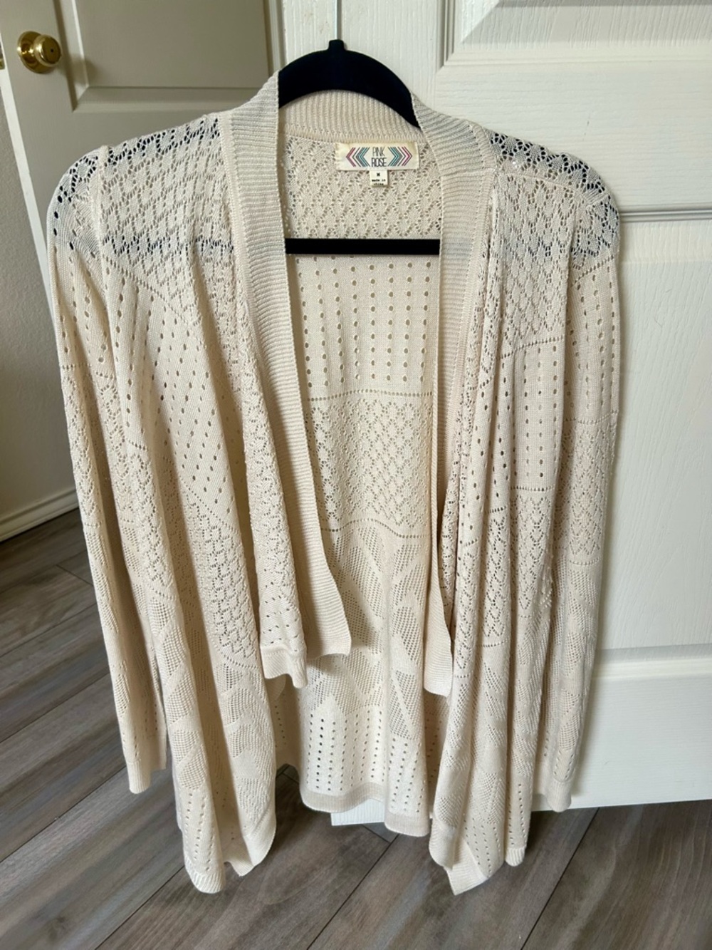 Pink Rose Open-Front Pointelle Knit Cardigan